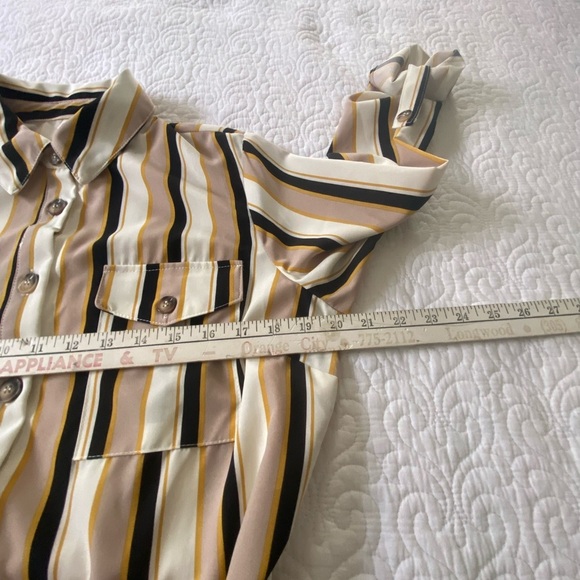 NY Collection Taupe and Navy Striped Long Sleeve Dress Business Casual, Classic - Picture 10 of 12